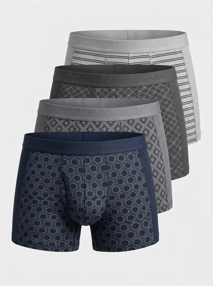 Refined Geometric Printed Essential Men's Four Pack Boxer Briefs