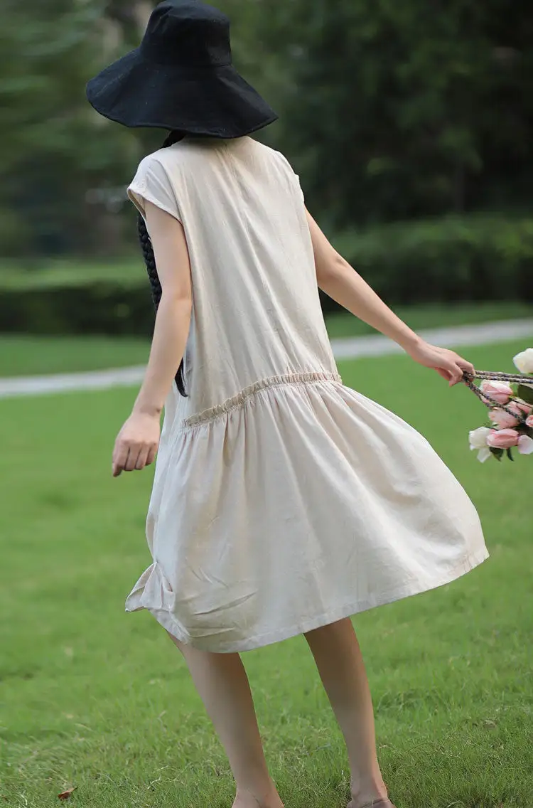 Refined Linen Short Sleeve Midi Dress