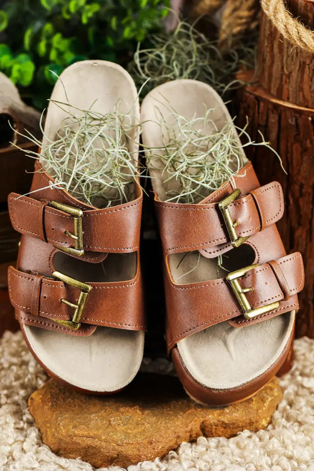 Studded Double Buckle Platform Sandals