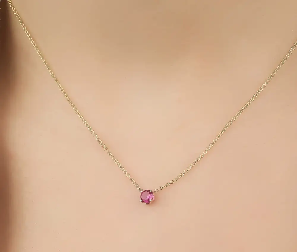 Dainty Prong Set Solitaire Ruby Necklace