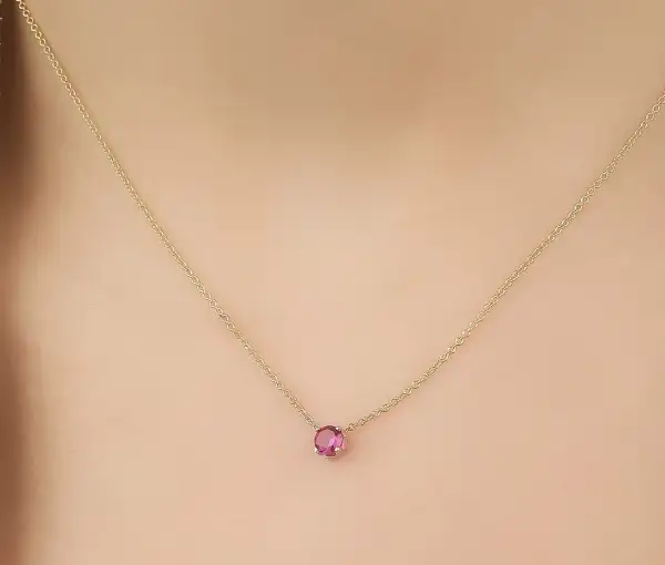 Delicate Bezel Set Solitaire Ruby Necklace