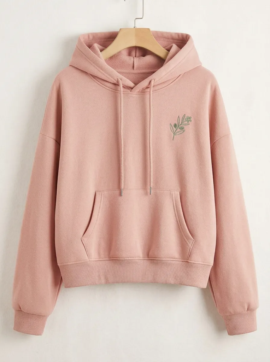 Women's Minimalist Nature Lover Olive Branch Embroidered Hoodie