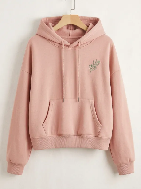 Women's Minimalist Nature Lover Olive Branch Embroidered Hoodie