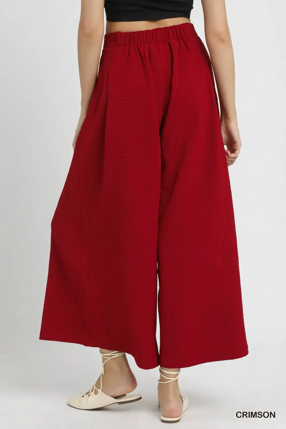 Textured Elastic Waist Wide Leg Pants