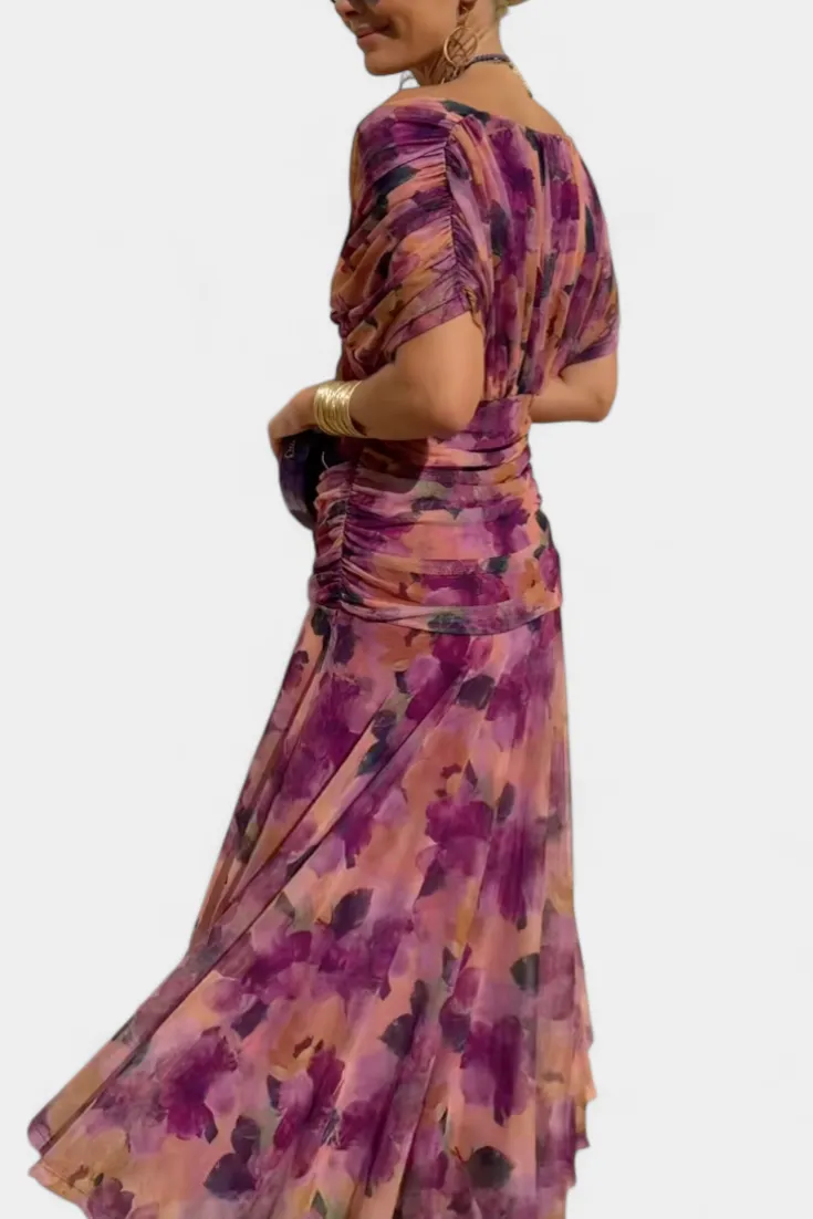  Off Shoulder V Neck Midi Dress
