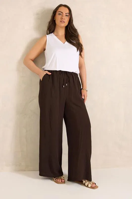 Chocolate Brown Tie Waist Wide Leg Trousers