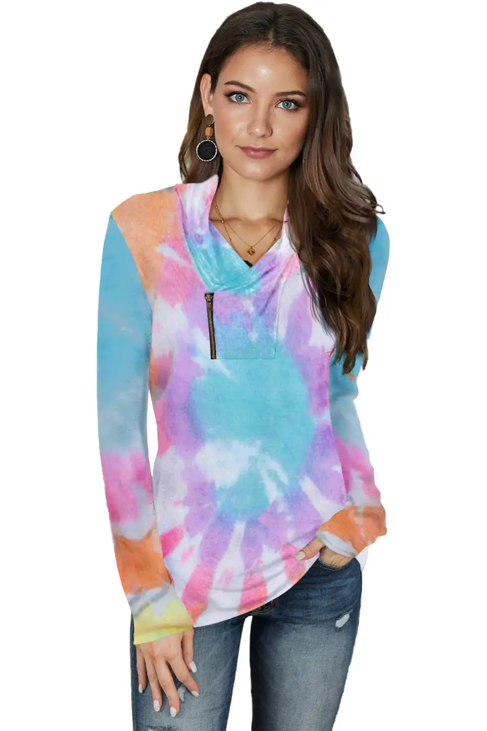 Tie Dye Print Zipper Top