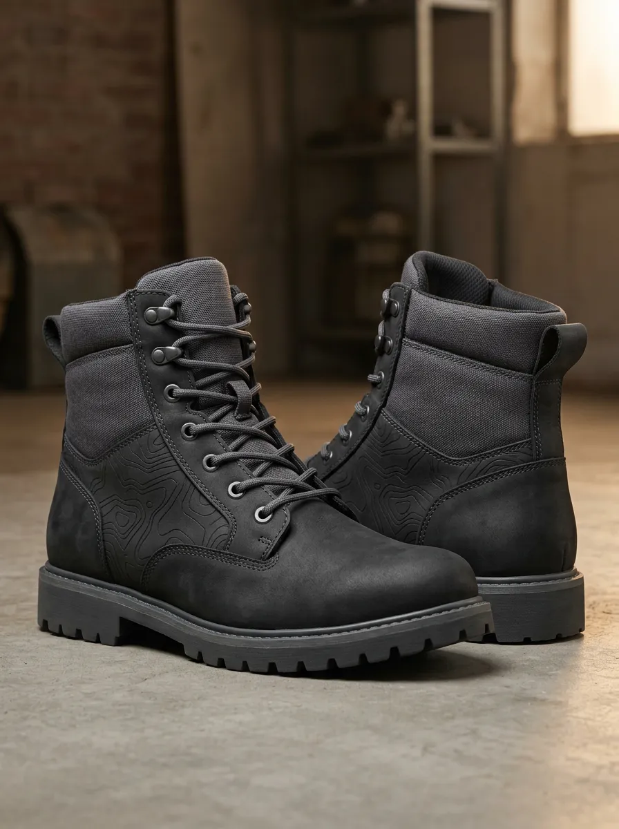 Men's Field Style Topographic Map Work Boots