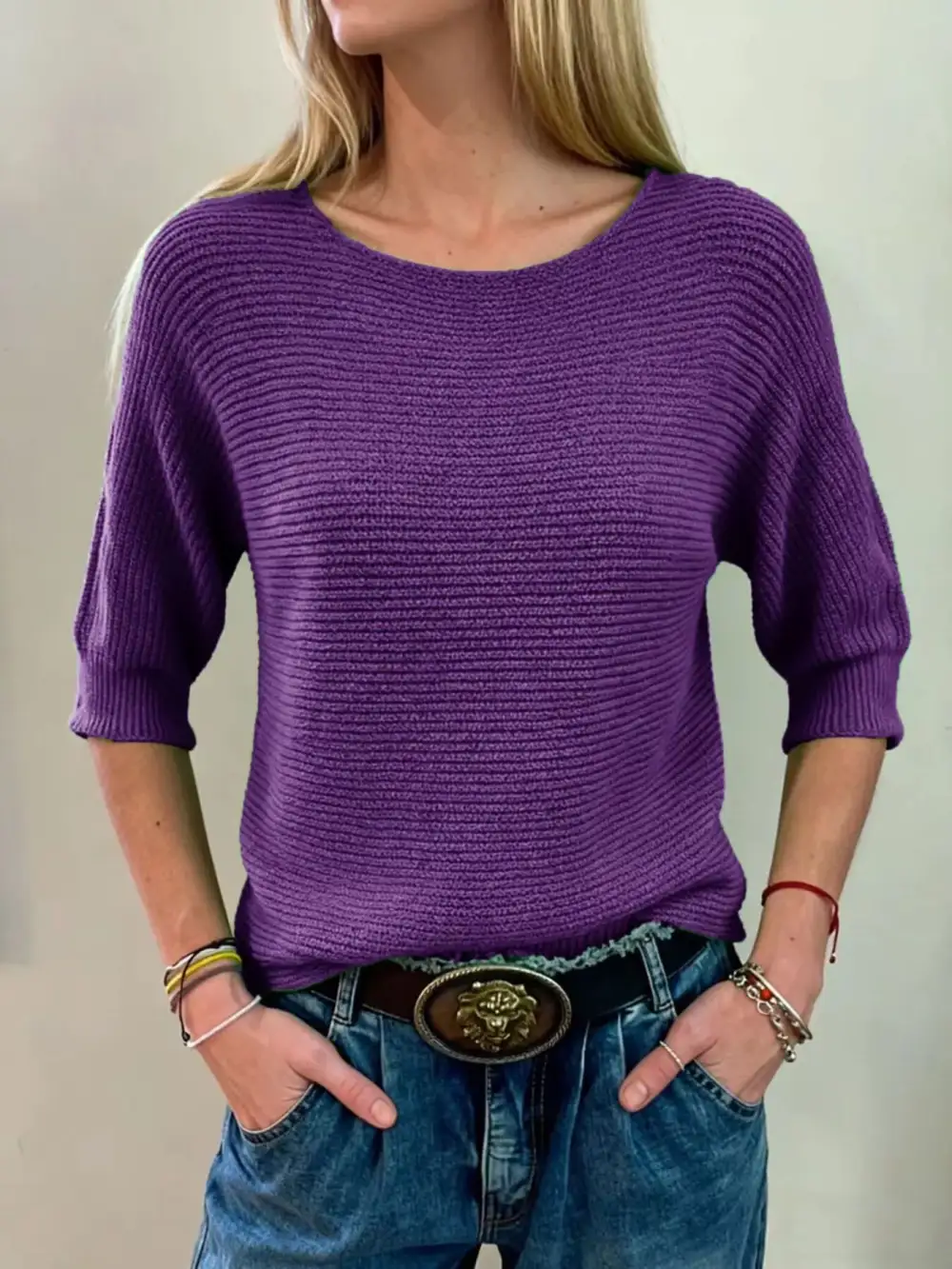 Full Size Ribbed Knit Round Neck Sweater Plus Size