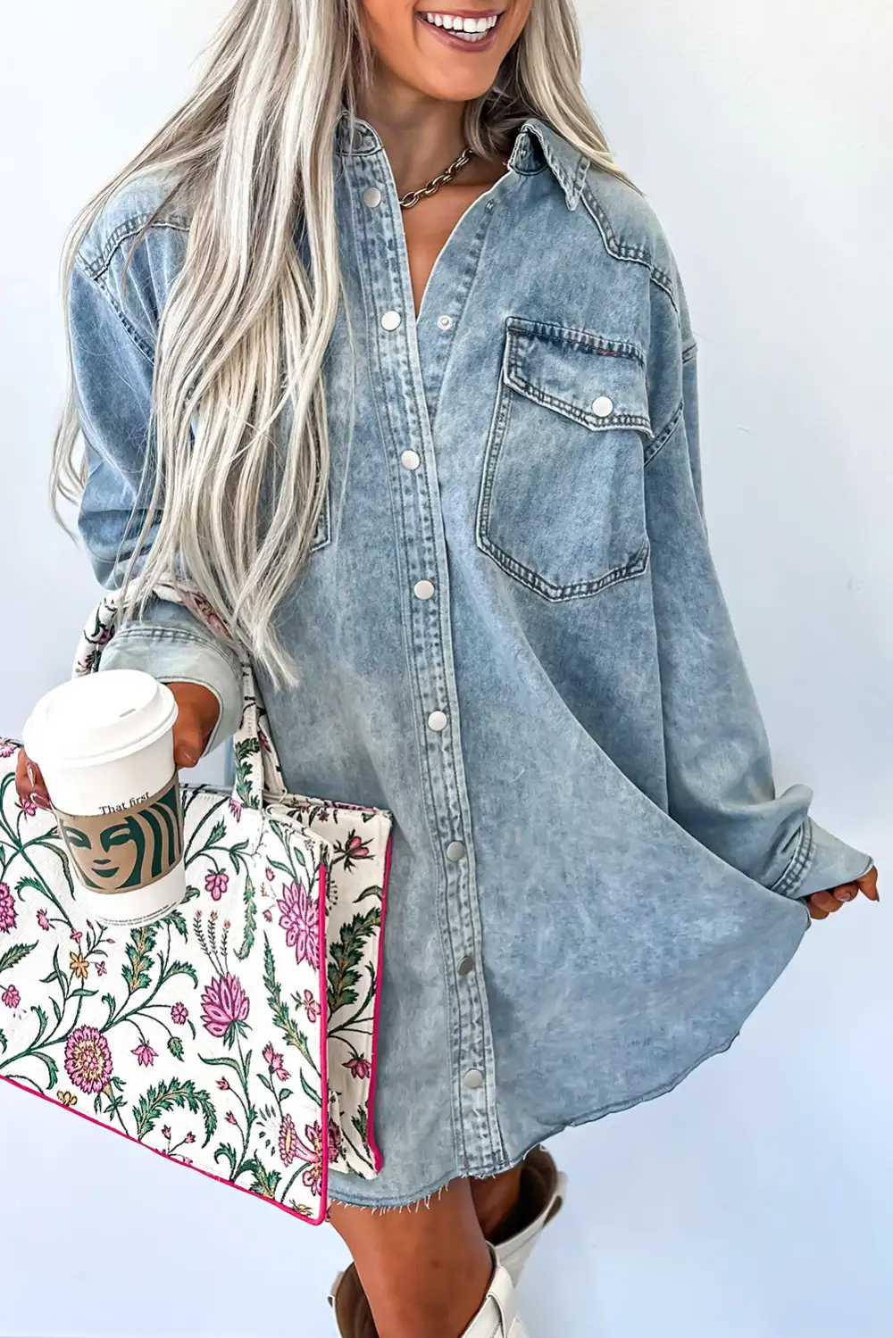 Denim Pocketed Shirt Dress