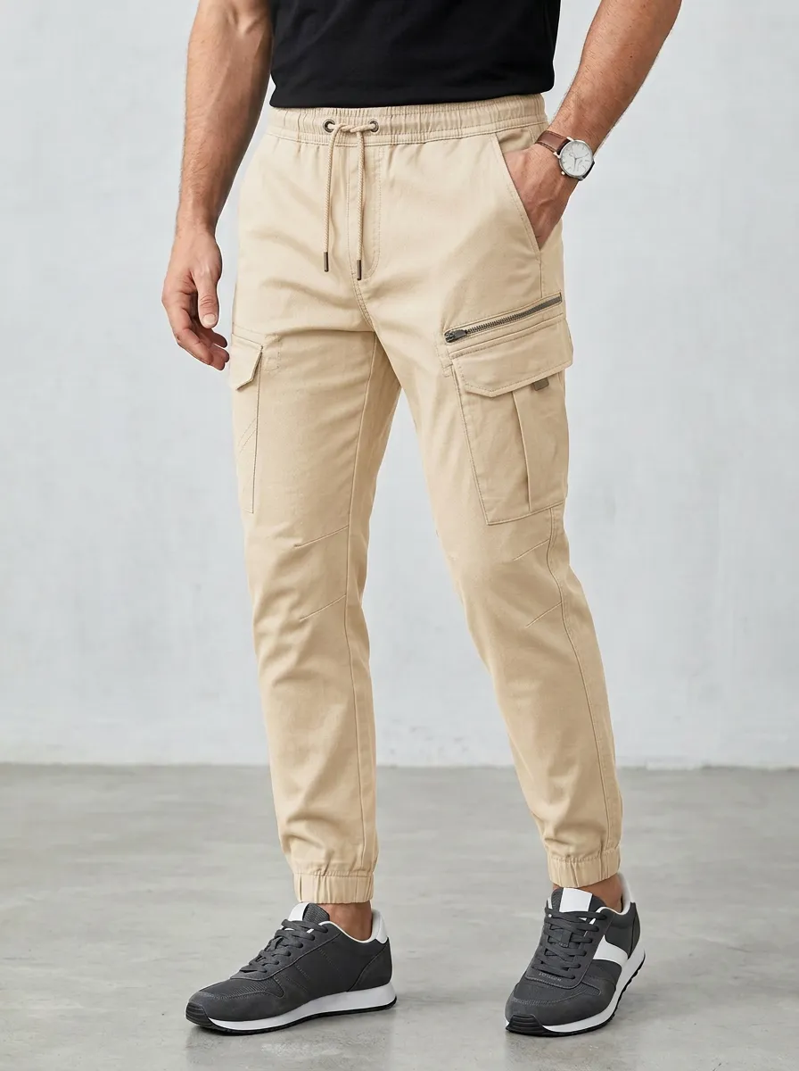Refined Multi Pocket Graphic Print Look Men's Cargo Jogger Pants