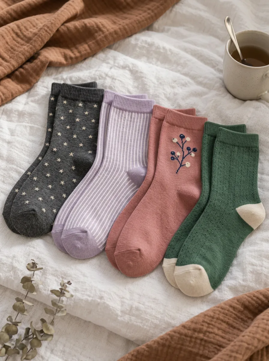 Women's Vintage Style Star Striped Floral Printed Cotton Socks Set