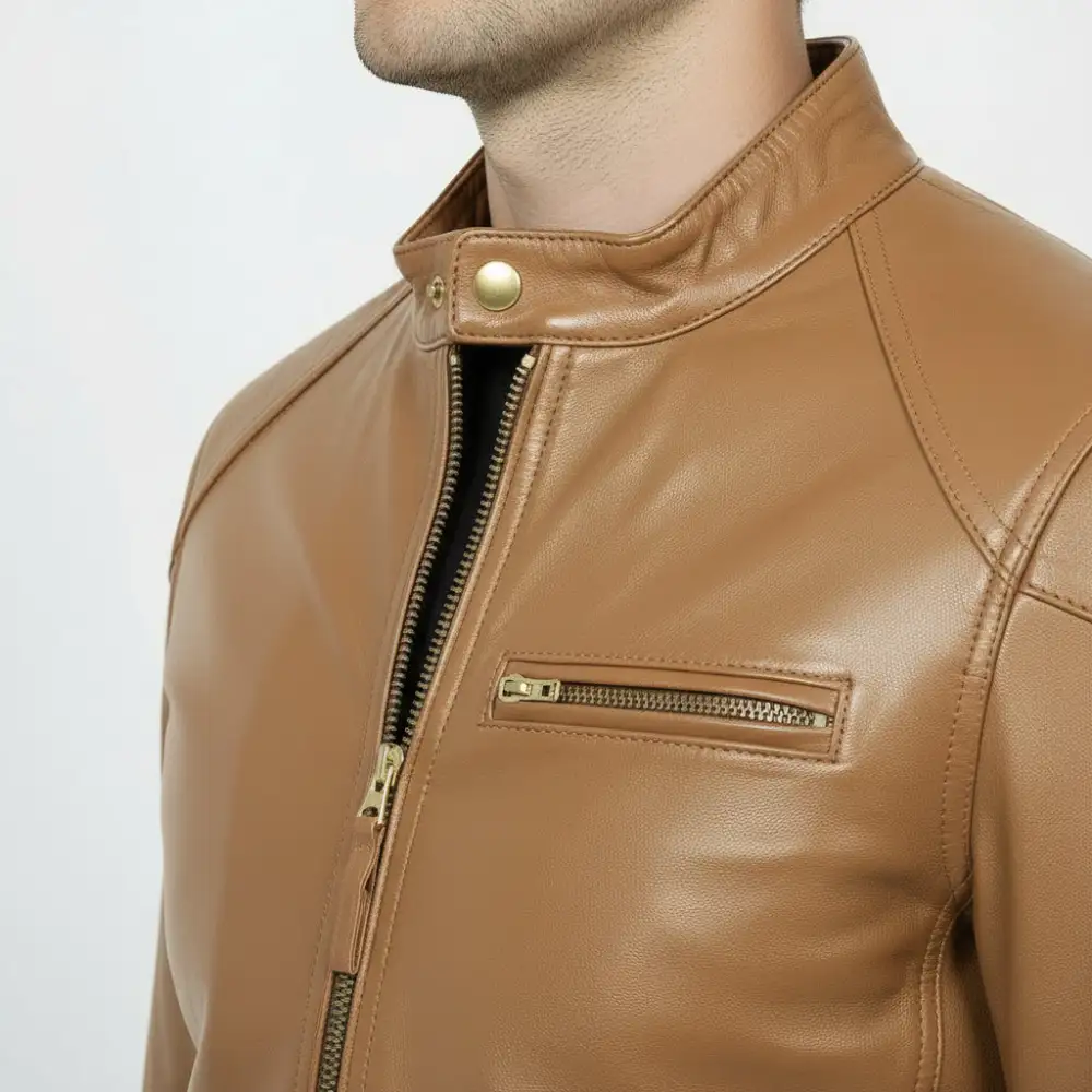 Refined Leather Biker Motorcycle Multi Pocket Jacket