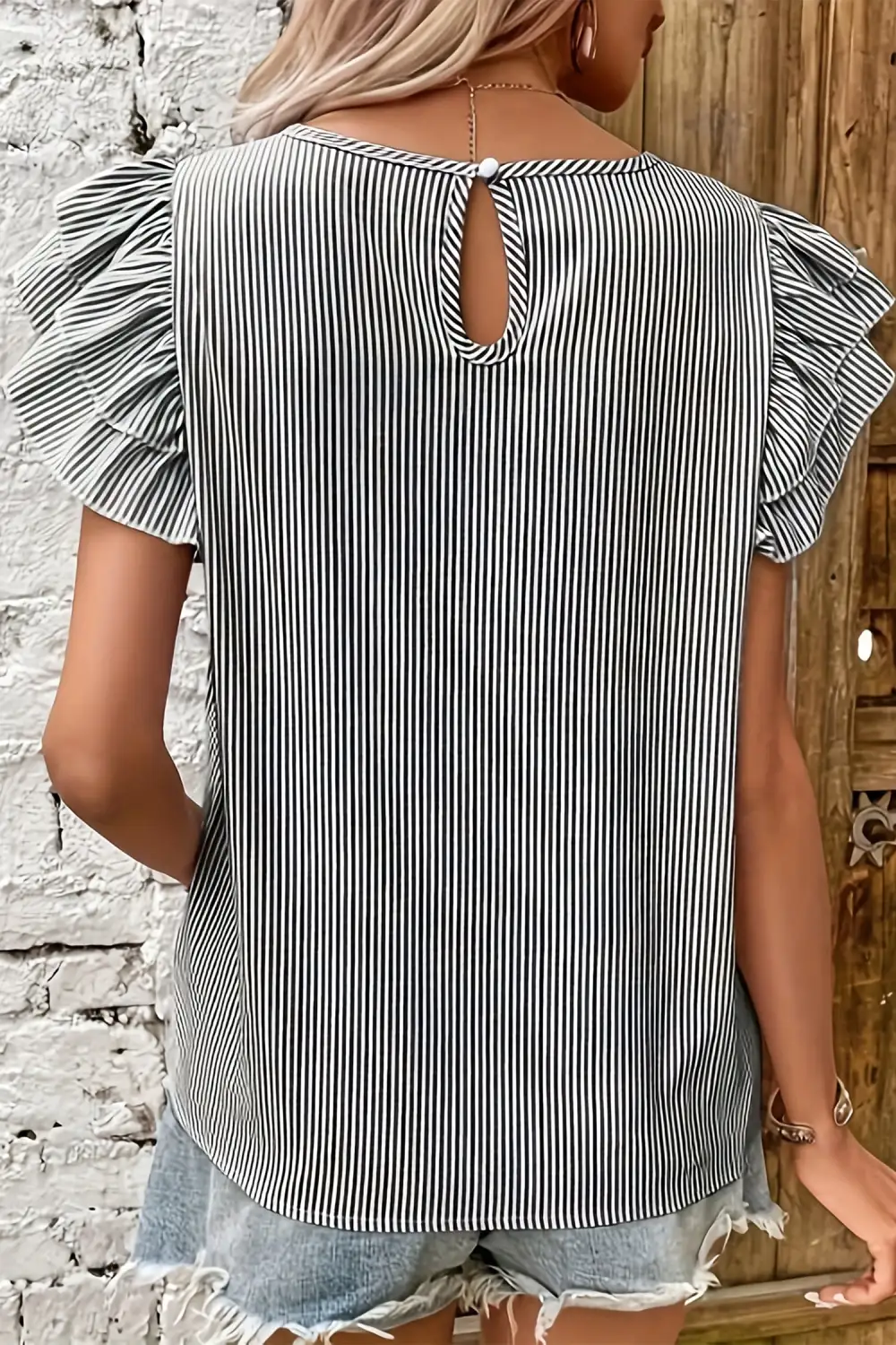Simple Ruffle Sleeve Short Sleeve Blouse