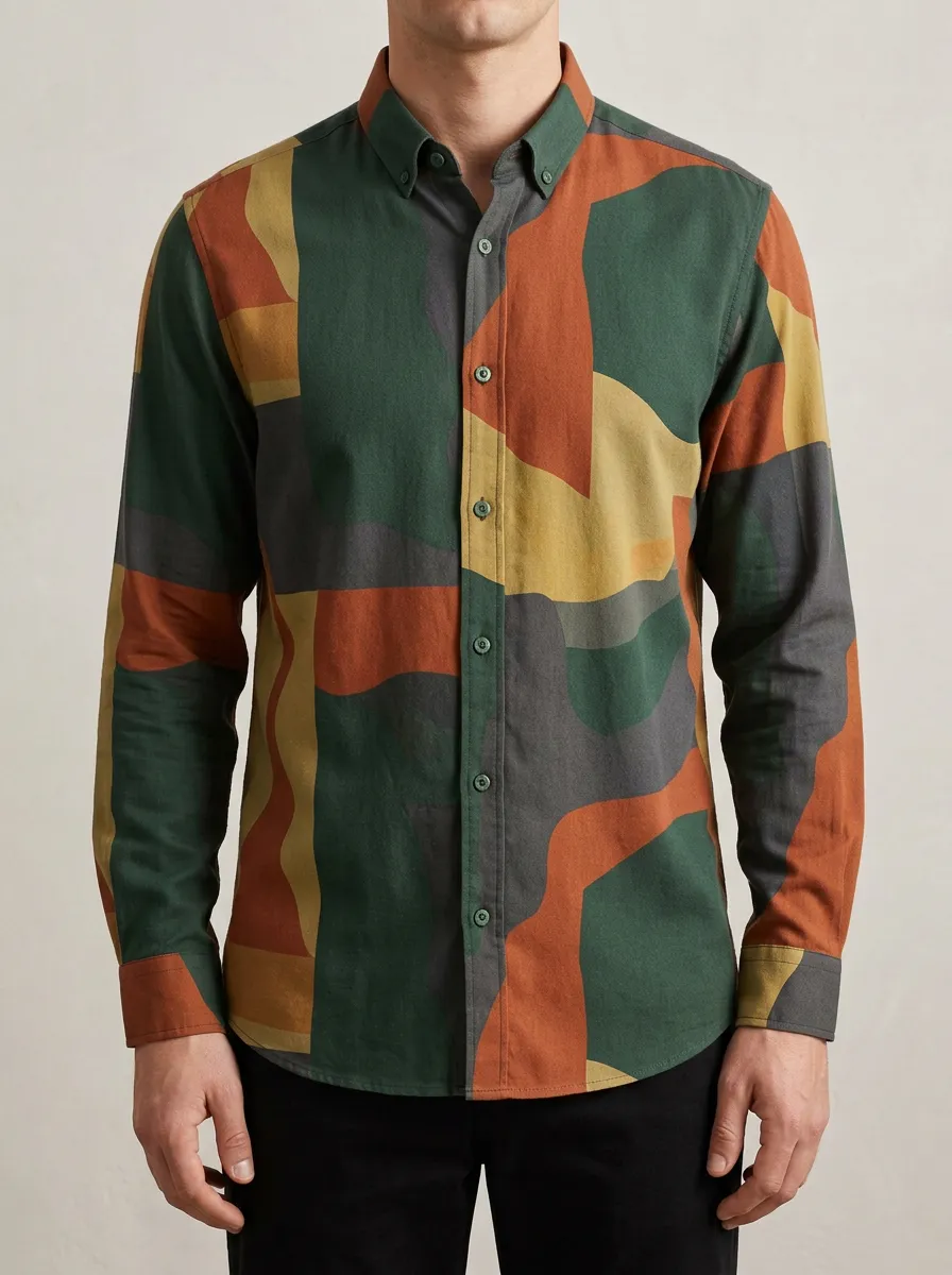 Men's Geometric Button Down Printed Long Sleeve Shirt