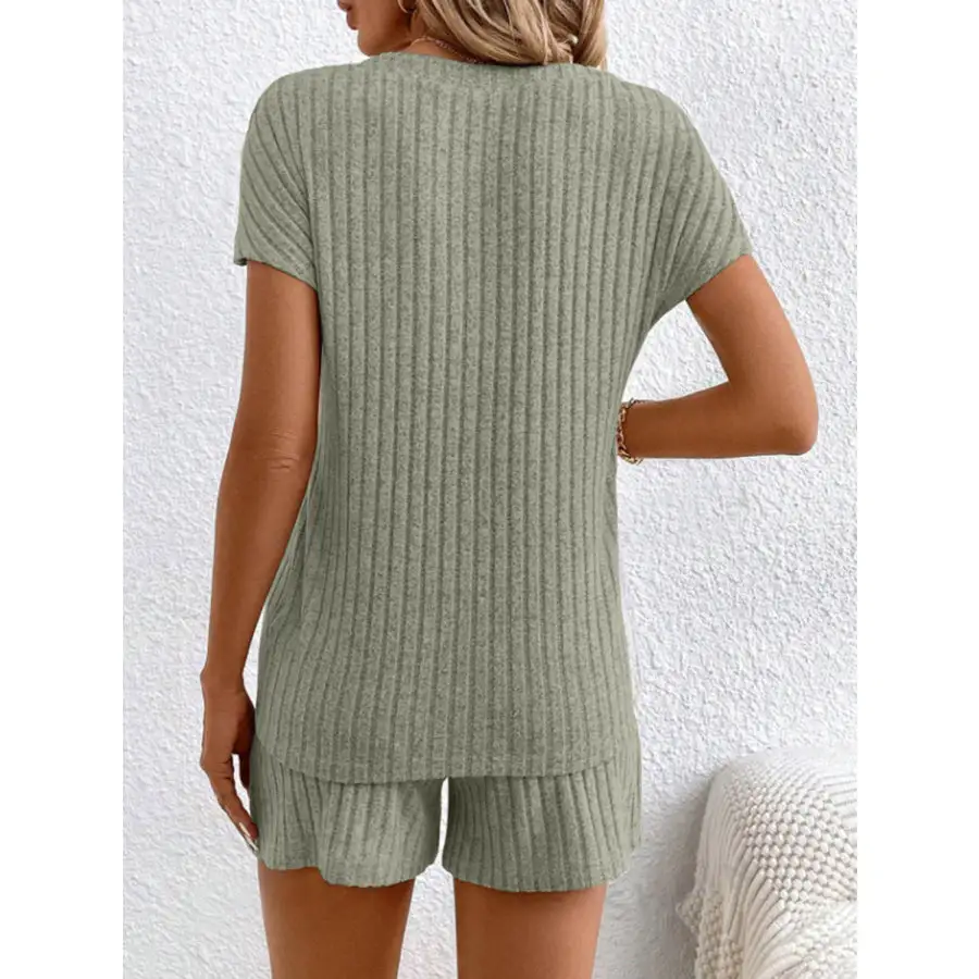 Ribbed V Neck Top and Shorts Set