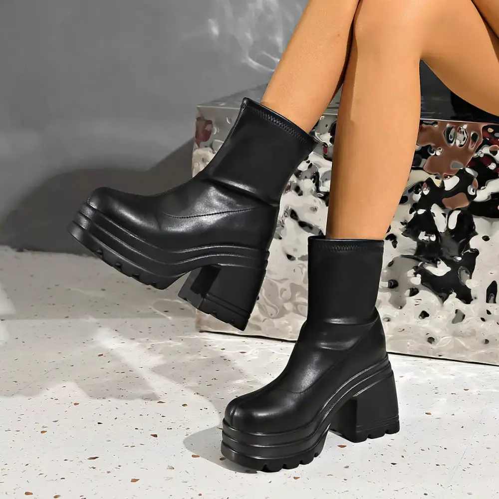 Classic Round Toe Block Heel Boots
