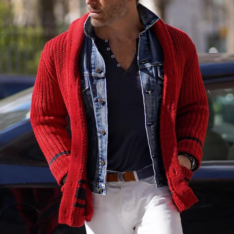 Jacquard Knit Striped Cardigan