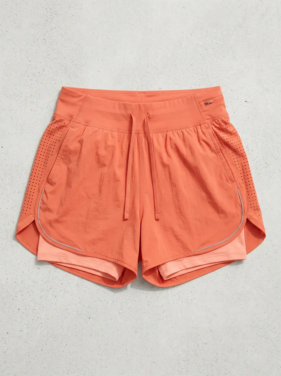 Women's Athletic Running Coral Perforated Layered Shorts