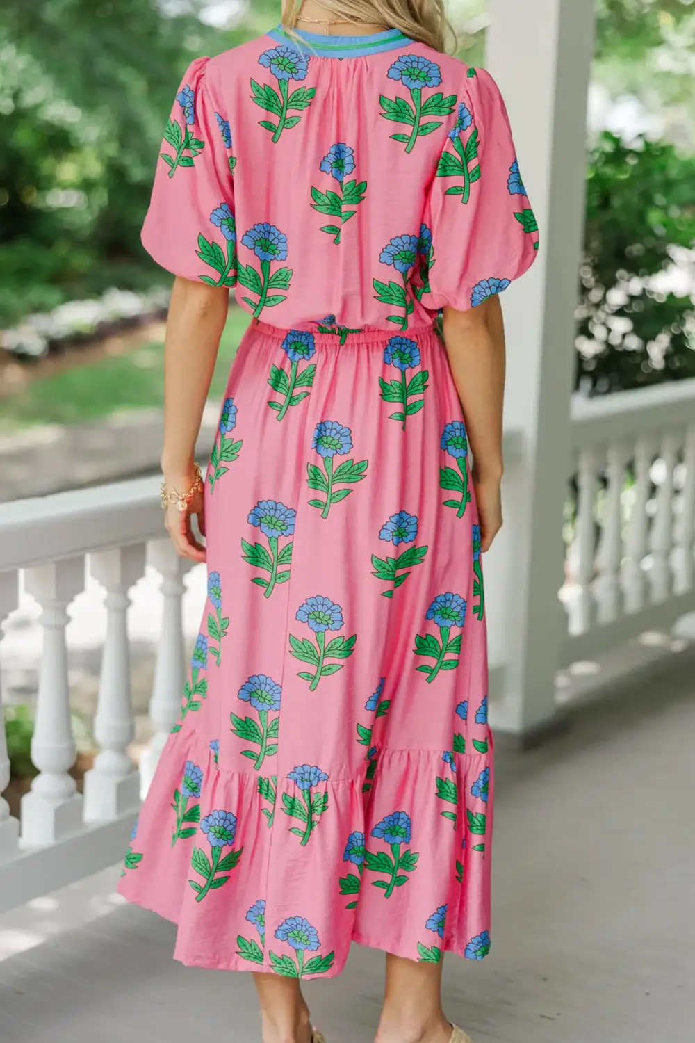 Floral Striped V Neck Dress Casual