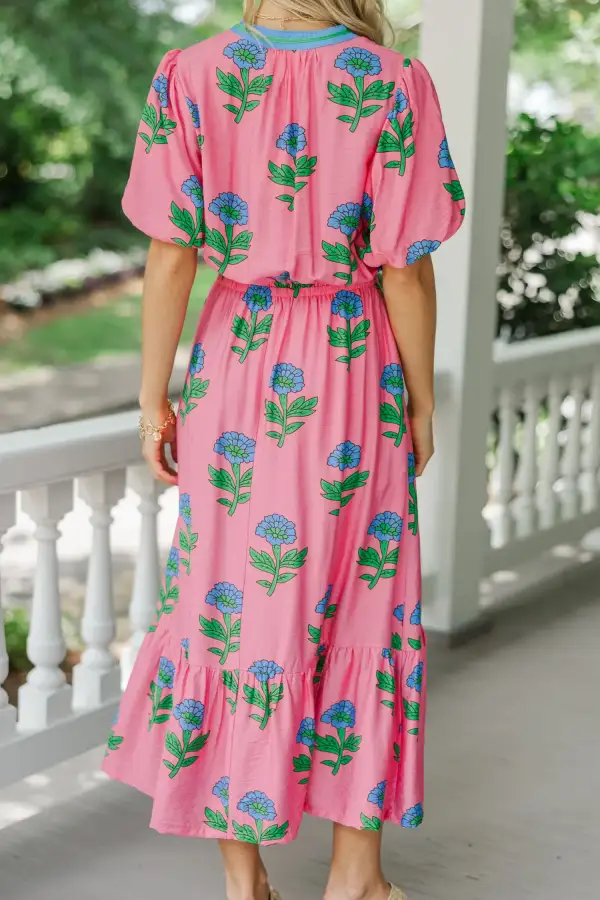 Floral Striped V Neck Dress Casual
