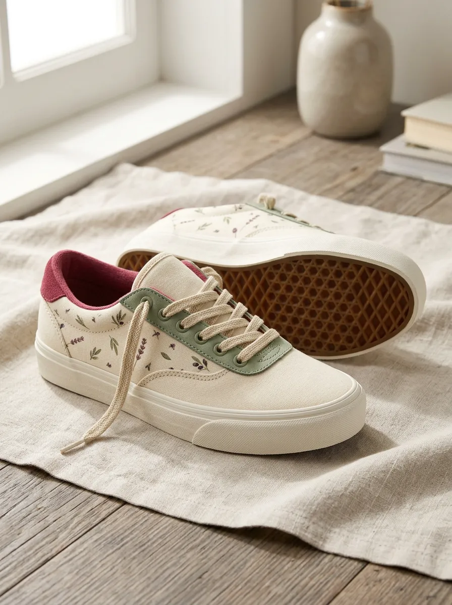 Women's Botanical Lavender Floral Printed Canvas Sneakers