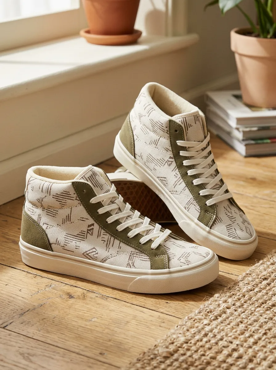 Women's Geometric Line Art Printed High Top Sneakers