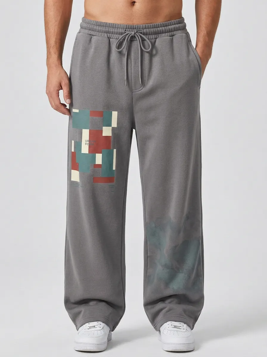 Geometric Cloud Wash Straight Sweatpants