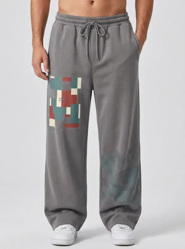 Geometric Cloud Wash Straight Sweatpants