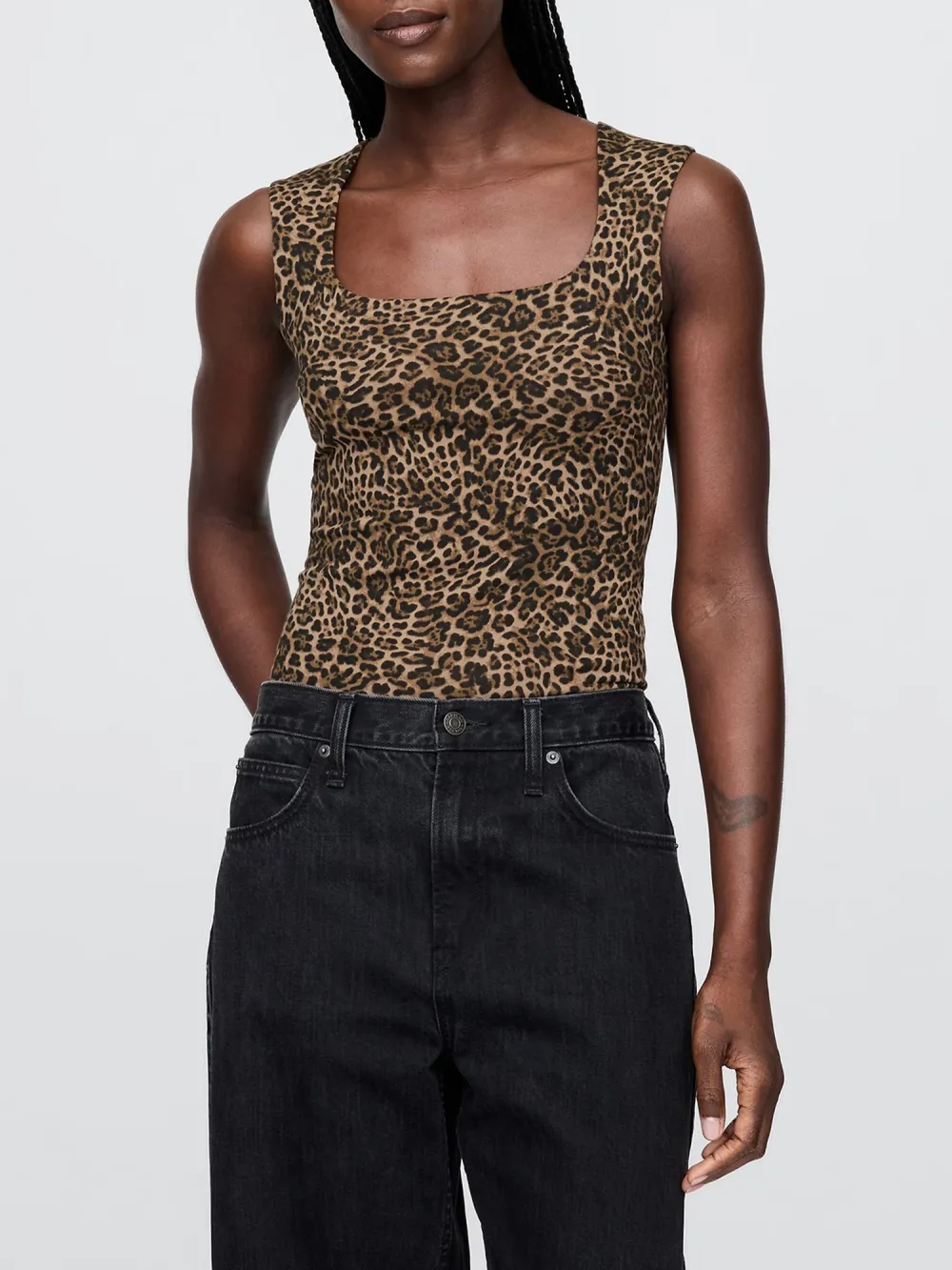 Leopard Print Square Neck Vest
