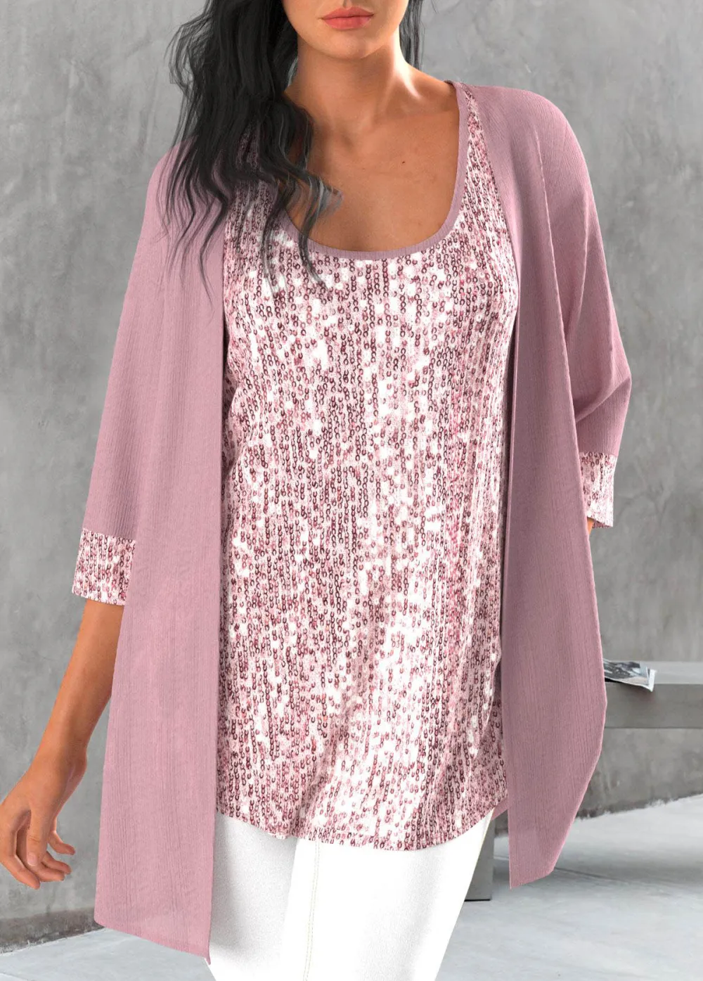 Dusty Blue Tank Top and Tie Dye Print Cardigan