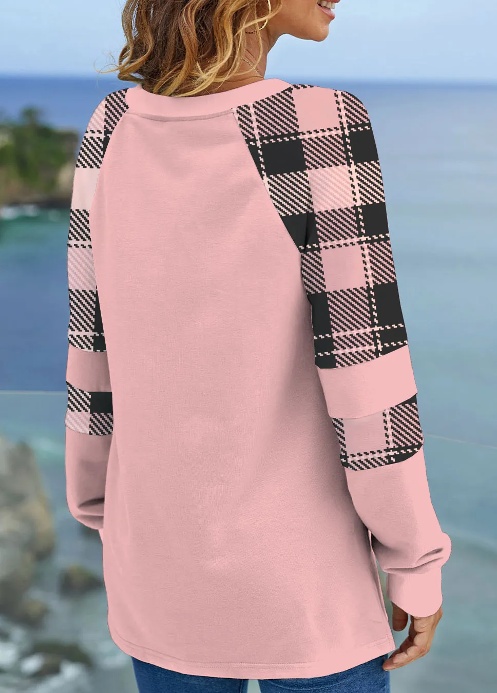 Long Sleeve Split Neck Contrast Sweatshirt