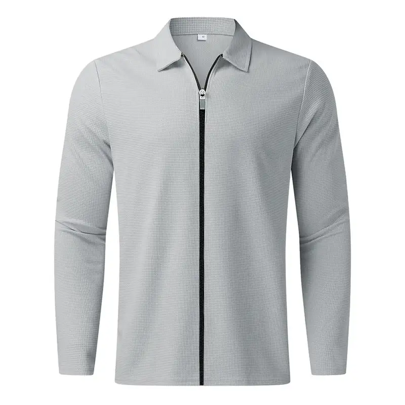 Waffle Texture Long Sleeve Fine Knit Polo Shirt