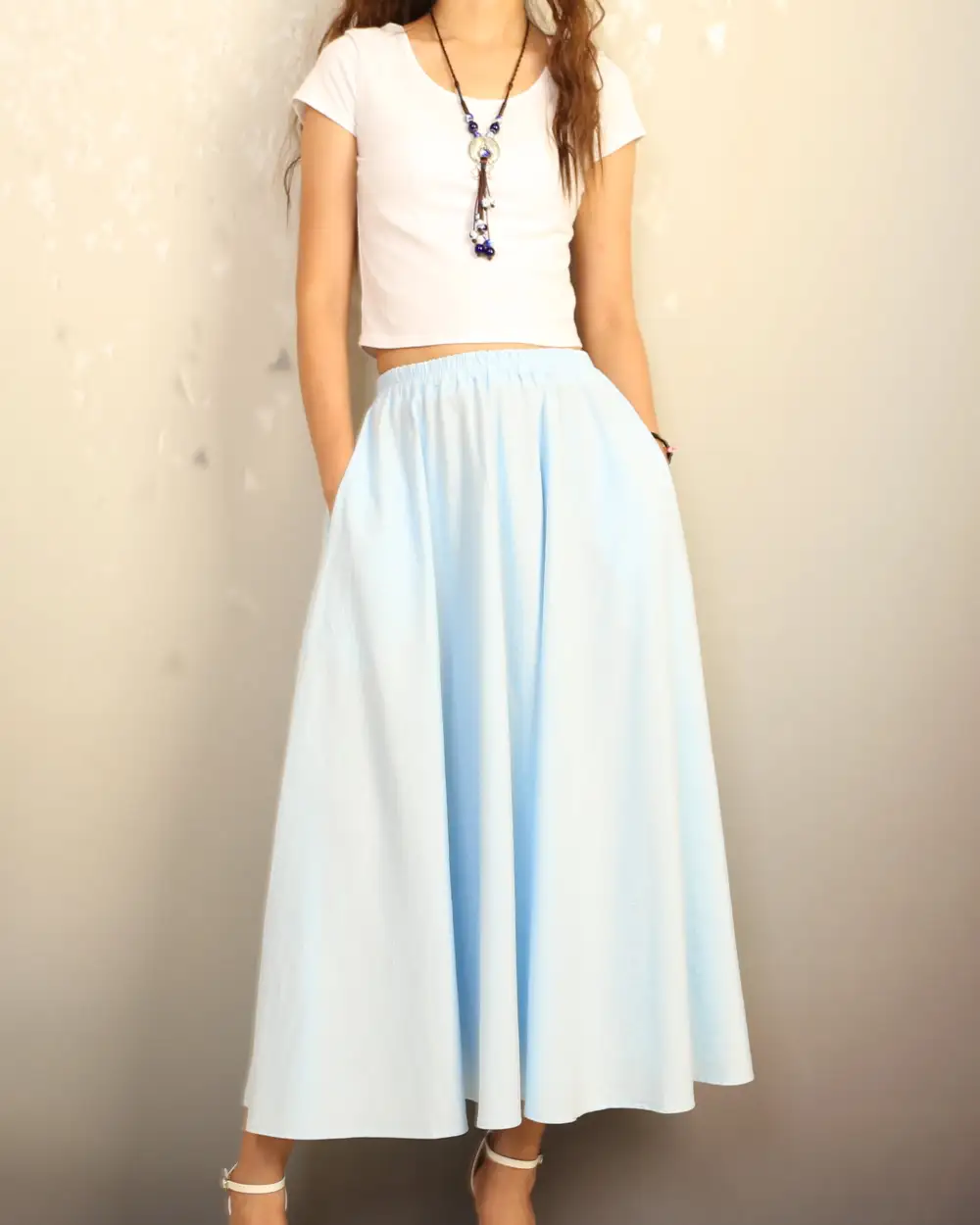 Boho Linen Flared Midi Skirt