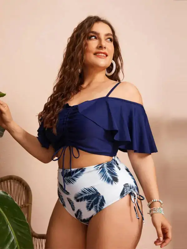 Plus Size Drawstring Ruffle Bikini Swim Set