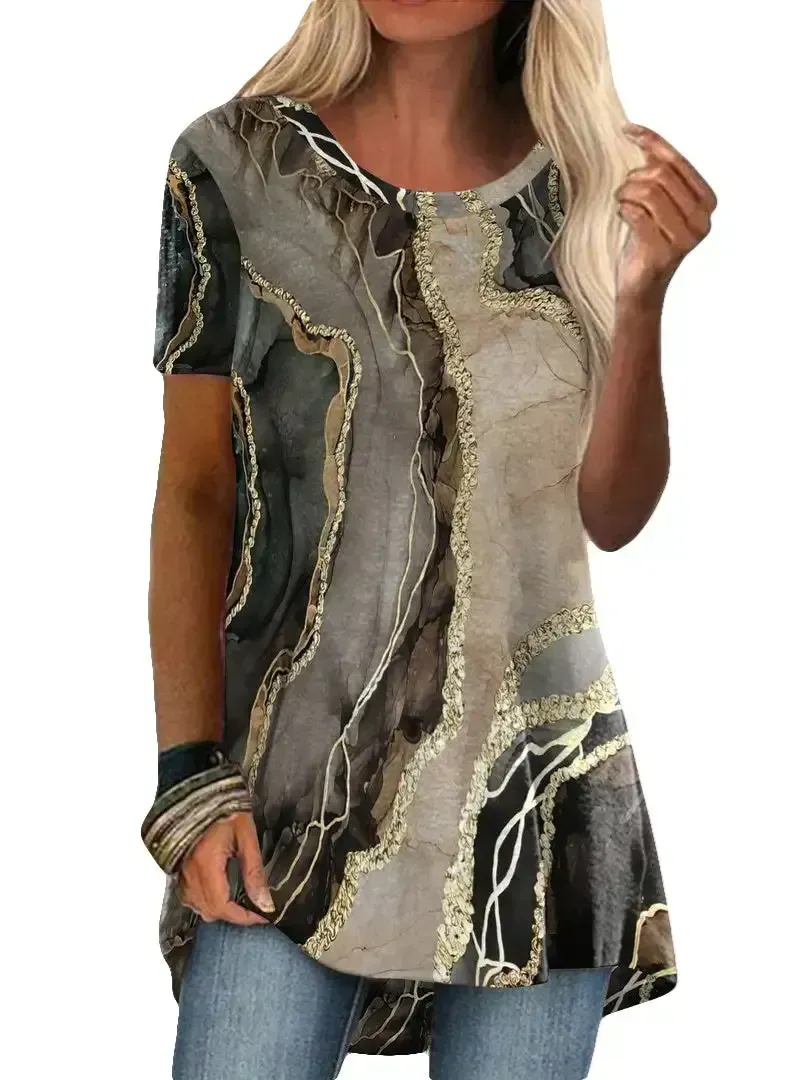 Women's Floral Printed Short Sleeve Scoop Neck Tops