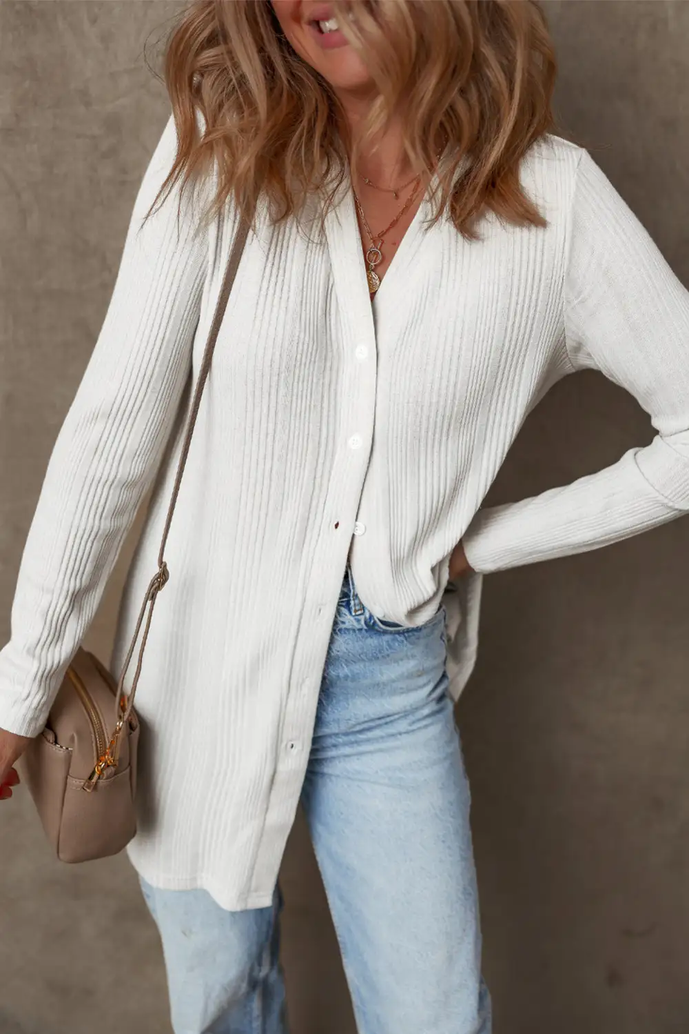 Everyday Layer Ribbed Button Front Cardigan