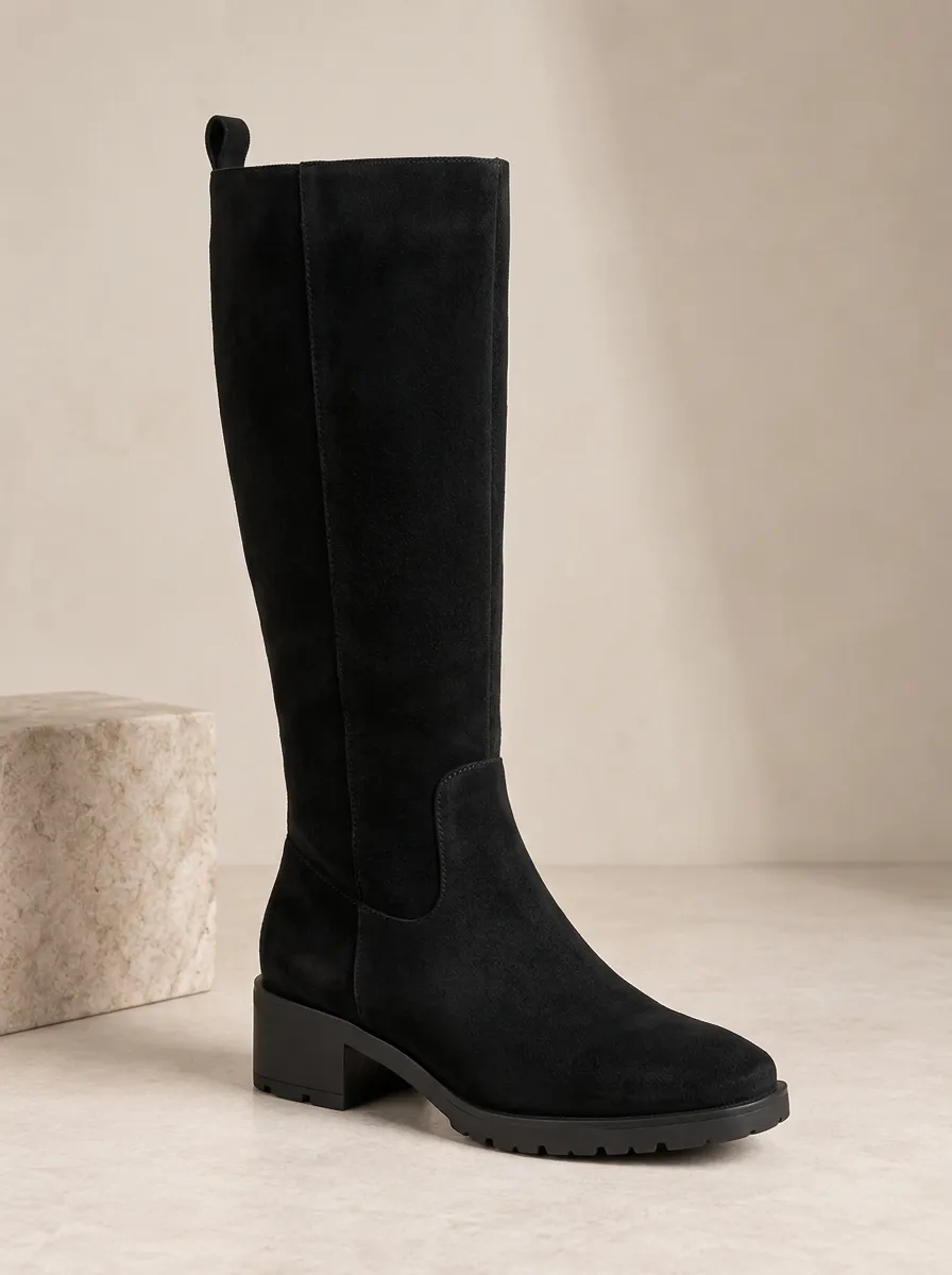 Women's Suede Graphic Detail Knee High Boots