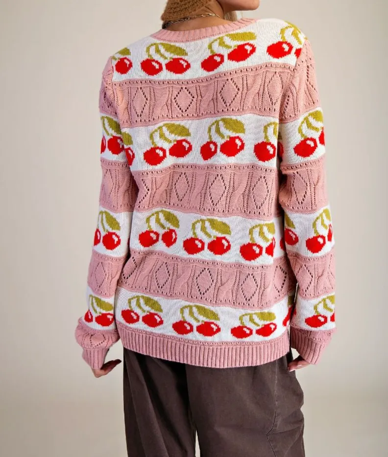 Cherry Patterned Button Down Cardigan