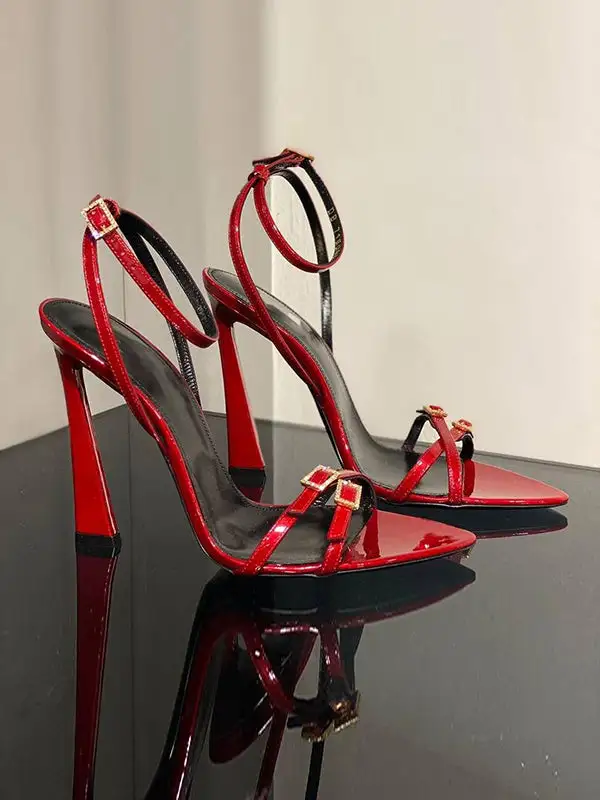 Buckle Open-Toe Panel Detail Rubber Sole Heeled Sandals