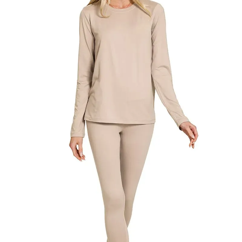 Microfiber Round Neck Top and Leggings Set