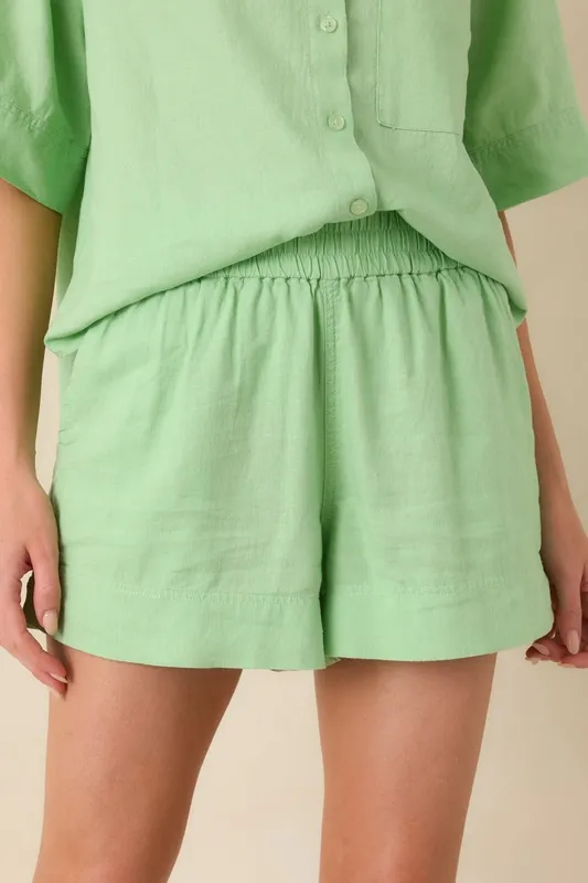 Light Green Linen Blend Relaxed Shorts
