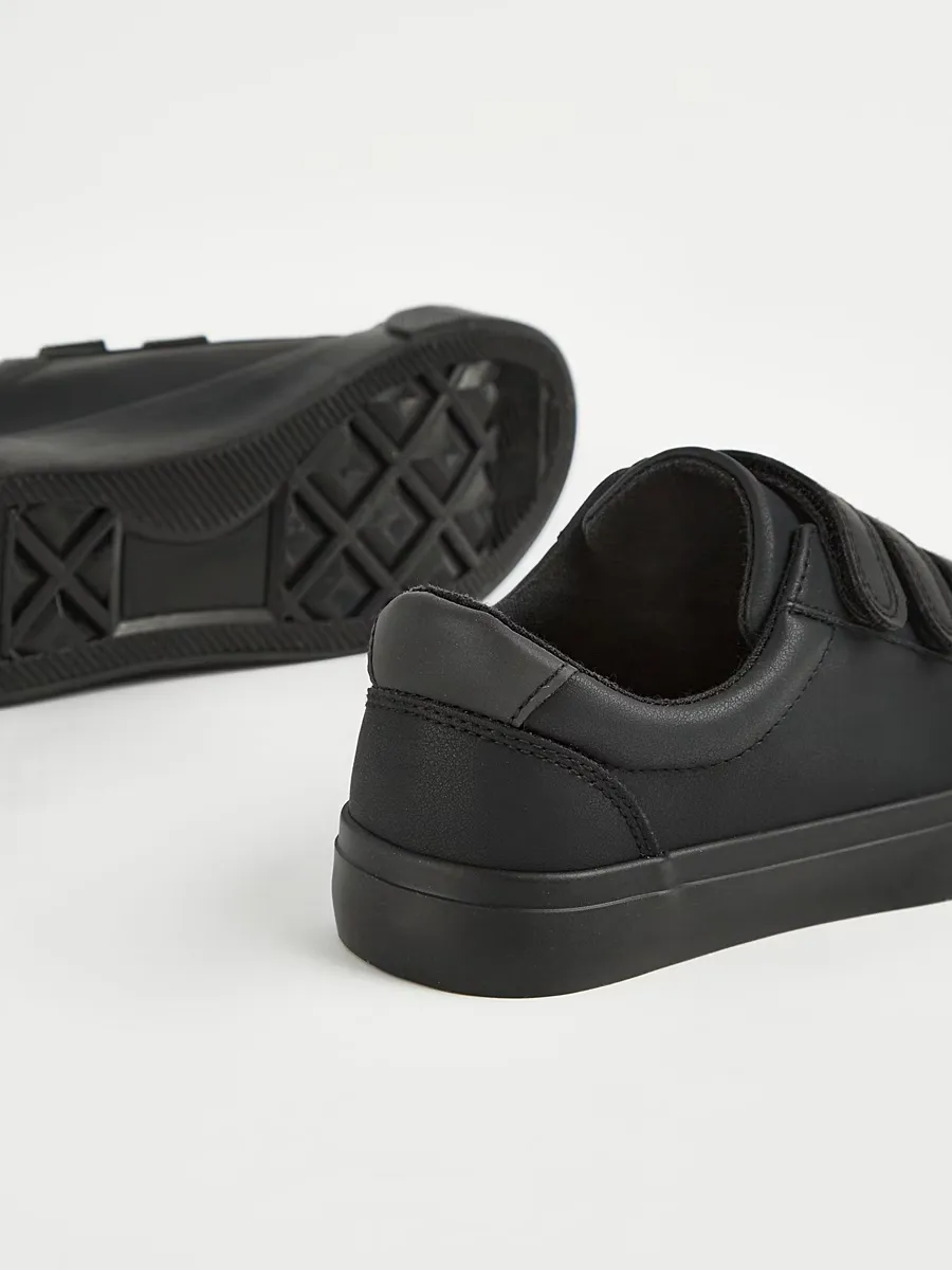 Black Triple Strap School Shoes