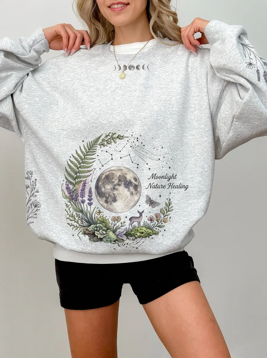 Women's Nature Moon Floral Deer Graphic Sweatshirt
