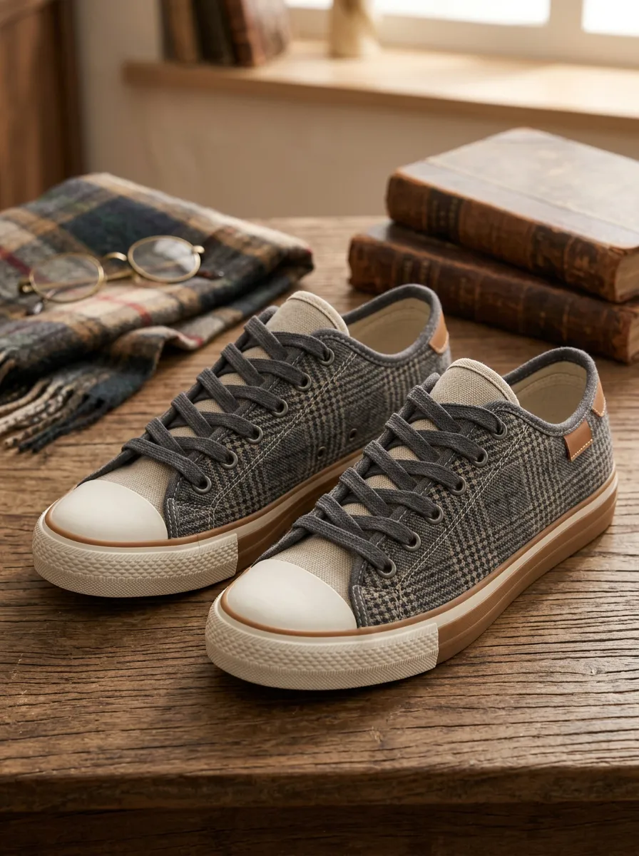 Men's Retro Vintage Plaid Pattern Patterned Canvas Shoes