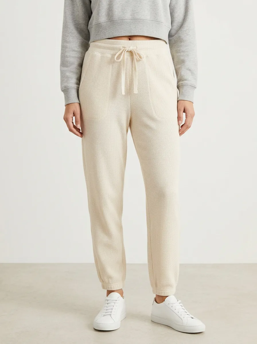 Women's Waffle Knit Drawstring Casual Jogger Pants