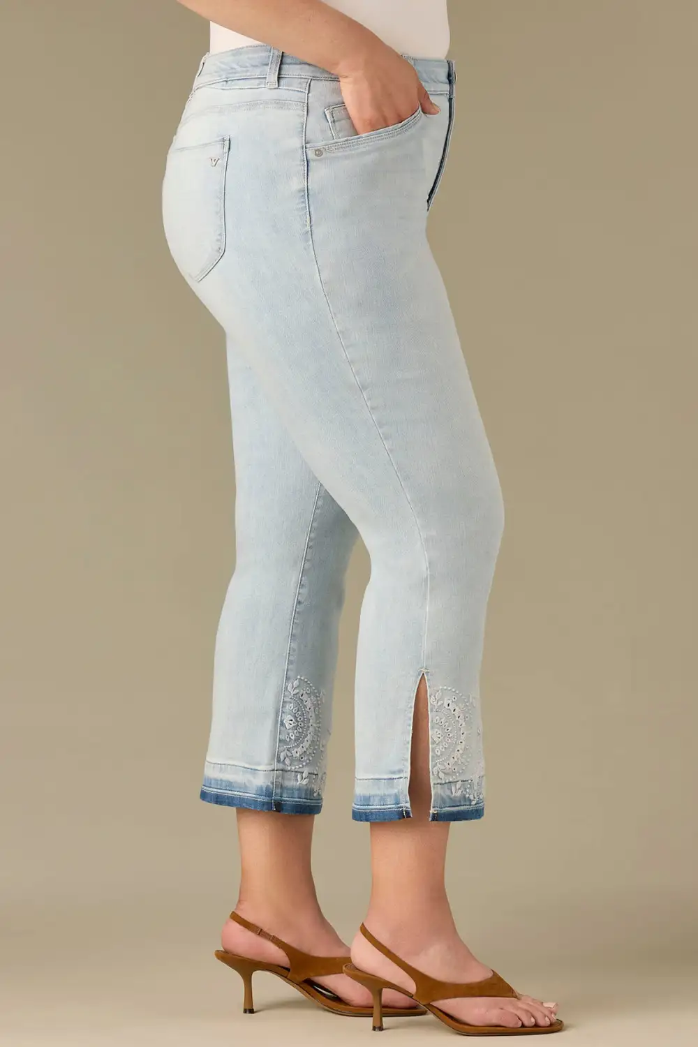 High Rise Embroidered Slit Hem Plus Size Jeans