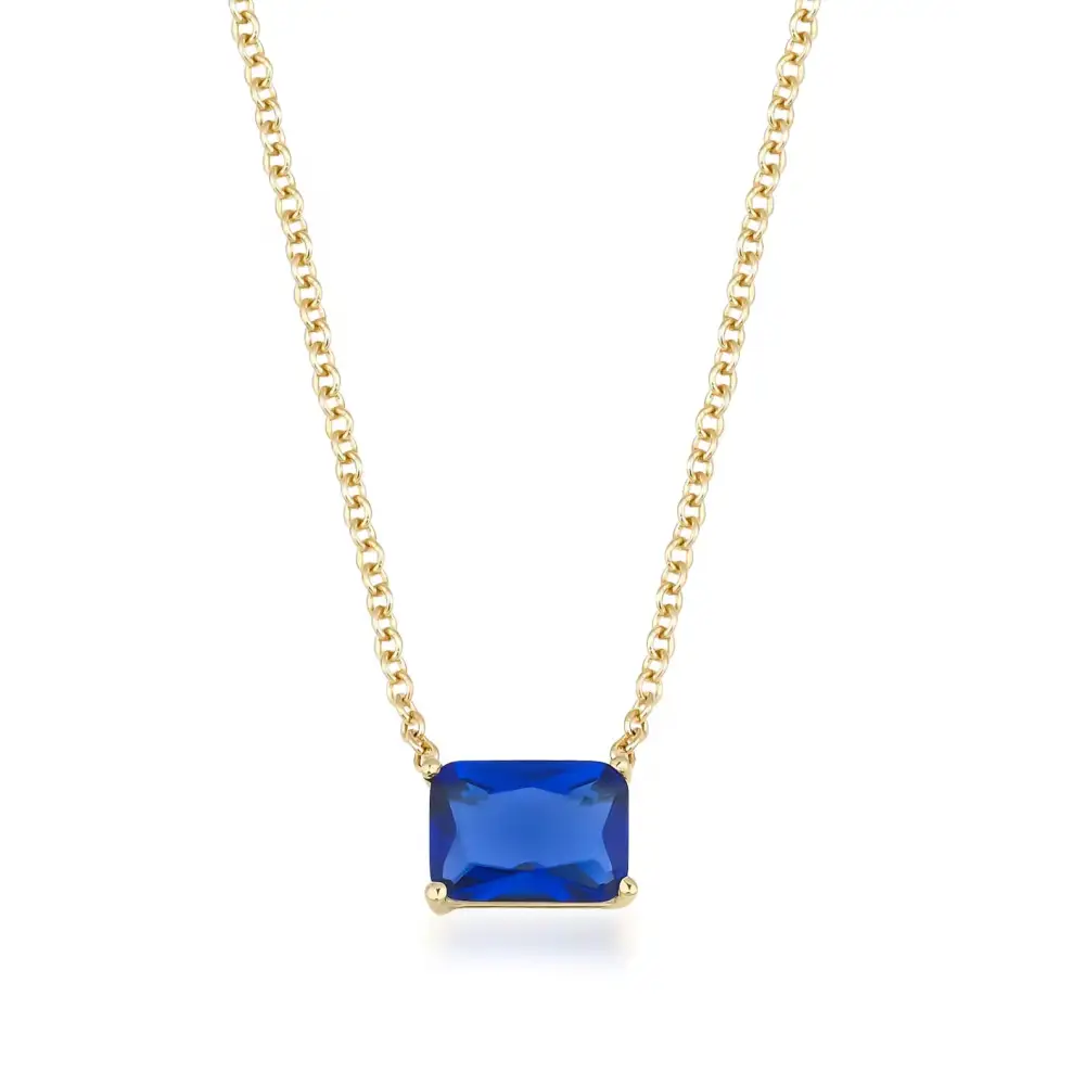 Emerald Cut Solitaire Sapphire Necklace