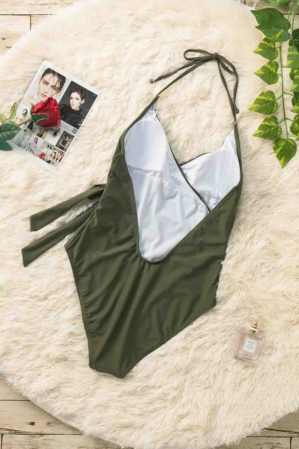 Swimwear Multicolor Stripes Wrap V Neck Sash Backless One Piece Swimwear