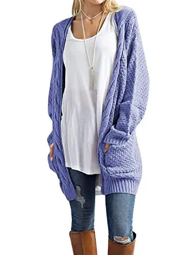 Traleubie Women's Open Front Long Sleeve Boho Boyfriend Knit Chunky Cardigan Sweater